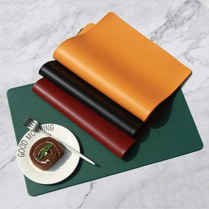 Faux Leather Table Mats | Orange Non-Slip Set | 4 Pieces