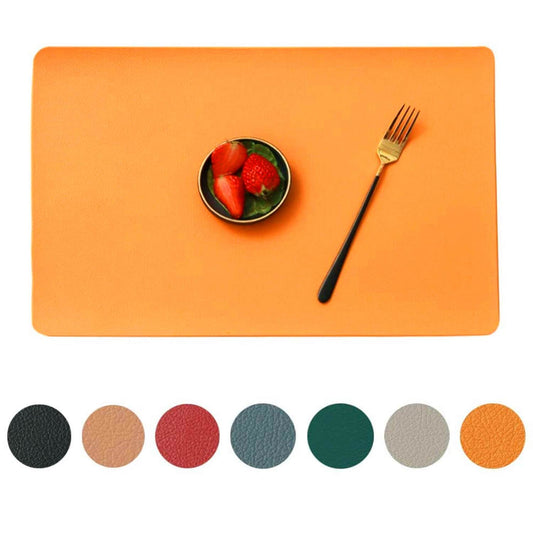 Faux Leather Table Mats | Orange Non-Slip Set | 4 Pieces