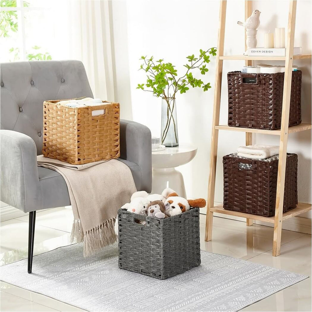 Hand-Woven Polyrattan Storage Cube | Waterproof & Anti-Mould | Set of 2, Popcorn Beige
