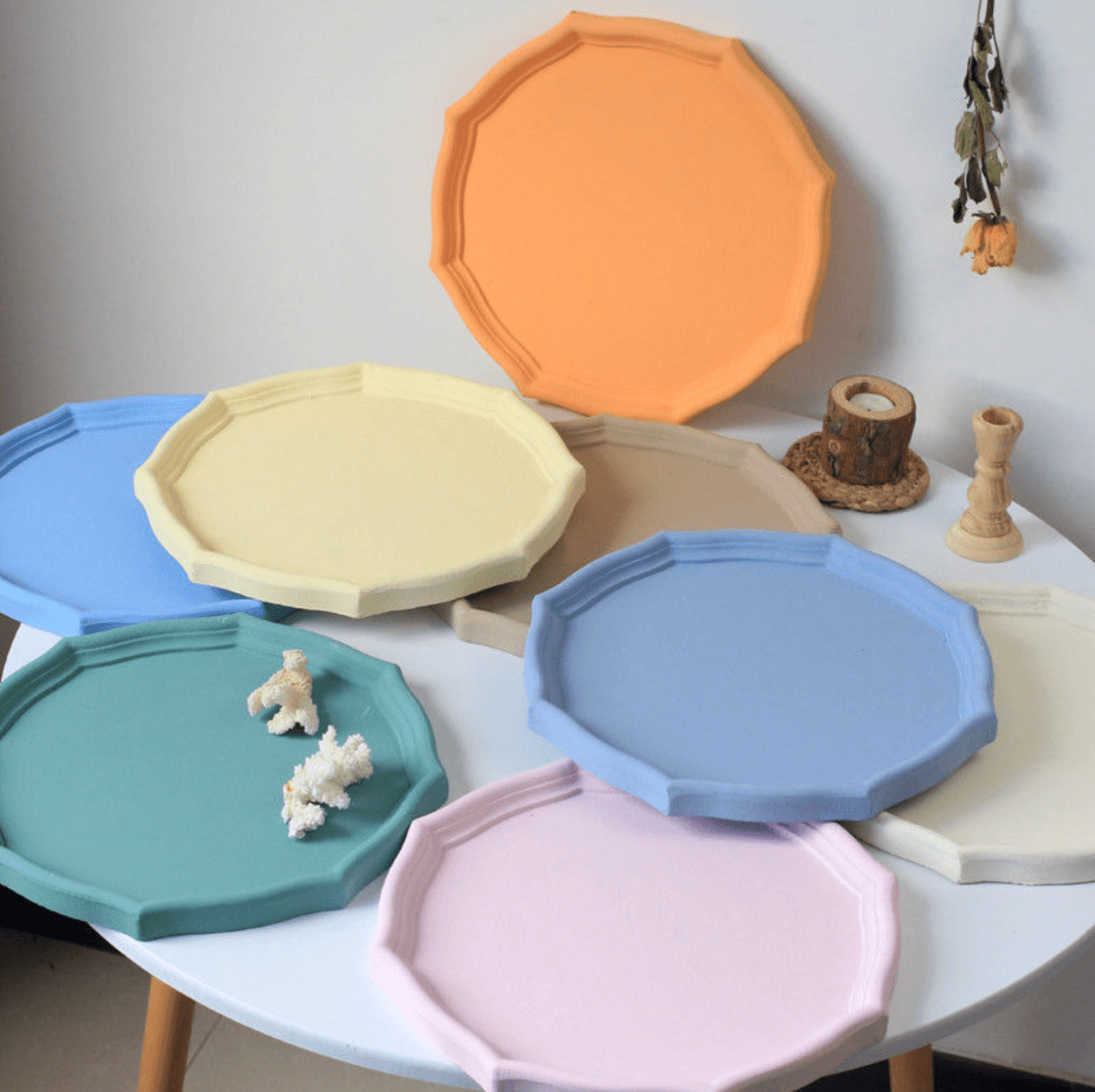 Wood Storage Tray | Ceramic-Like Finish | 31CM Diameter