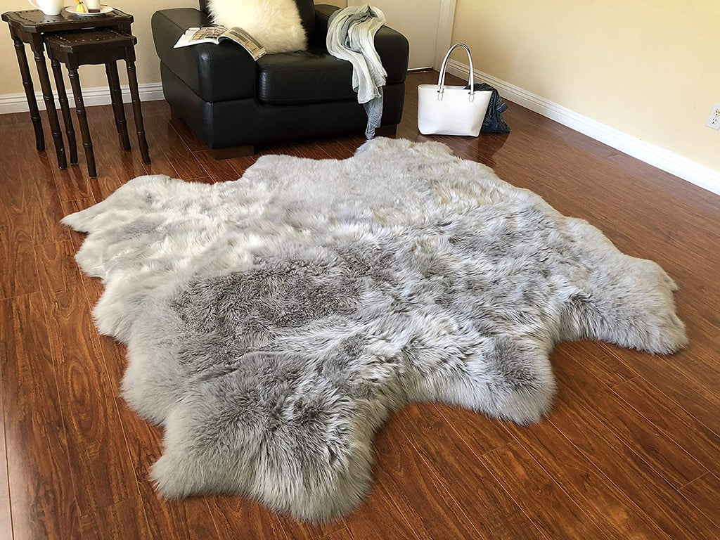Extra Fluffy & Shaggy 6/8 Pelt Sheep Fur Area Rug