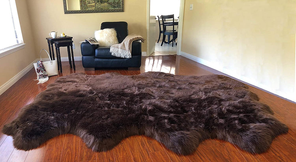 Extra Fluffy & Shaggy 6/8 Pelt Sheep Fur Area Rug