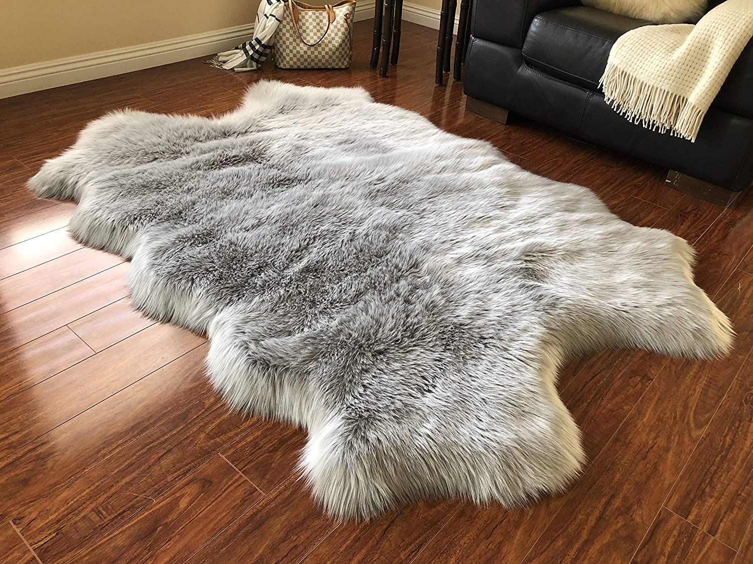 Extra Fluffy & Shaggy 4 Quad Pelt Sheep Fur Area Rug