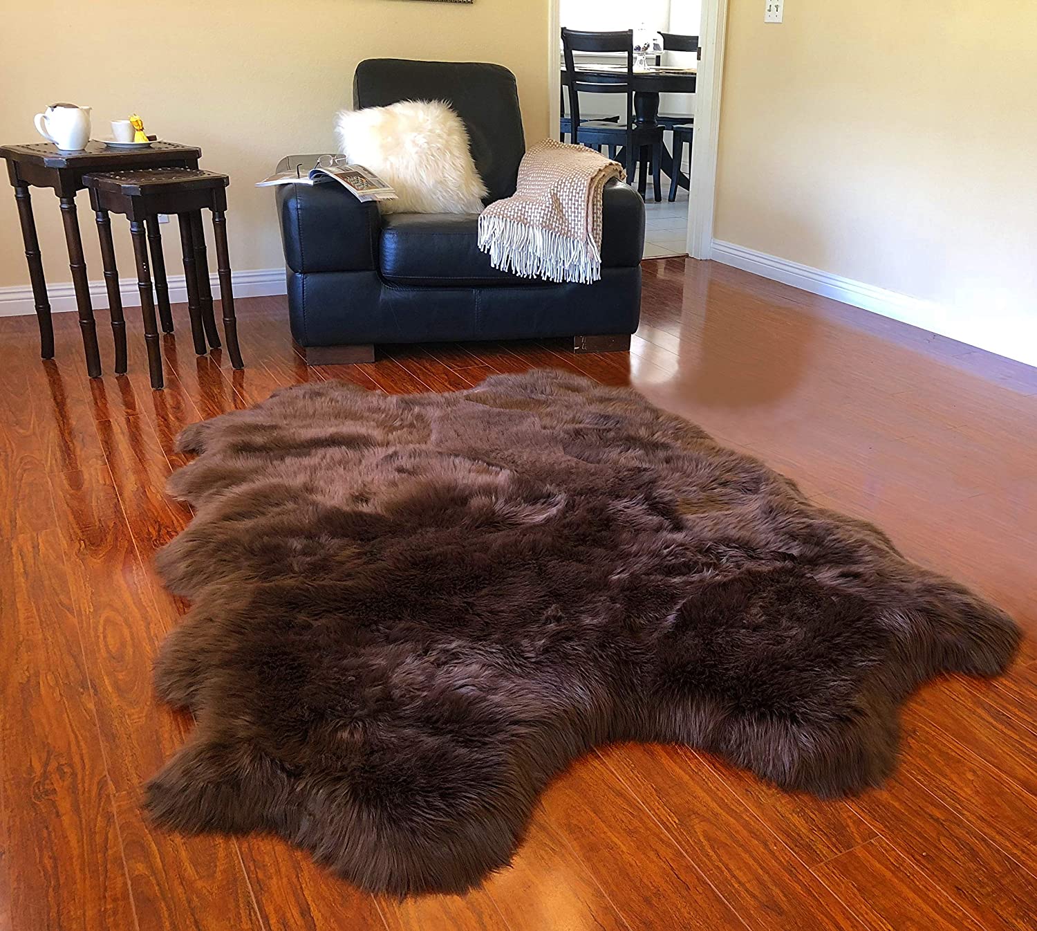 Extra Fluffy & Shaggy 4 Quad Pelt Sheep Fur Area Rug