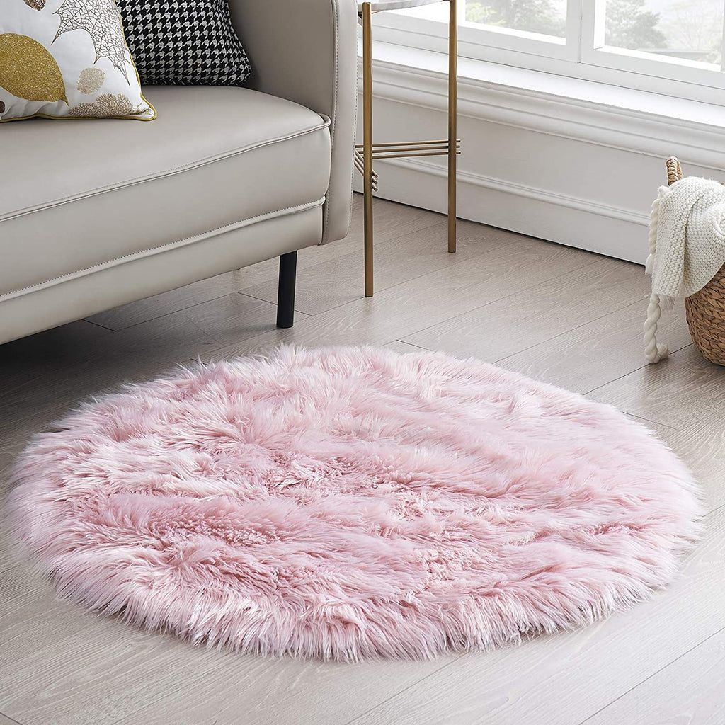 Extra Fluffy & Shaggy Round Fuzzy Sheep Fur Rug