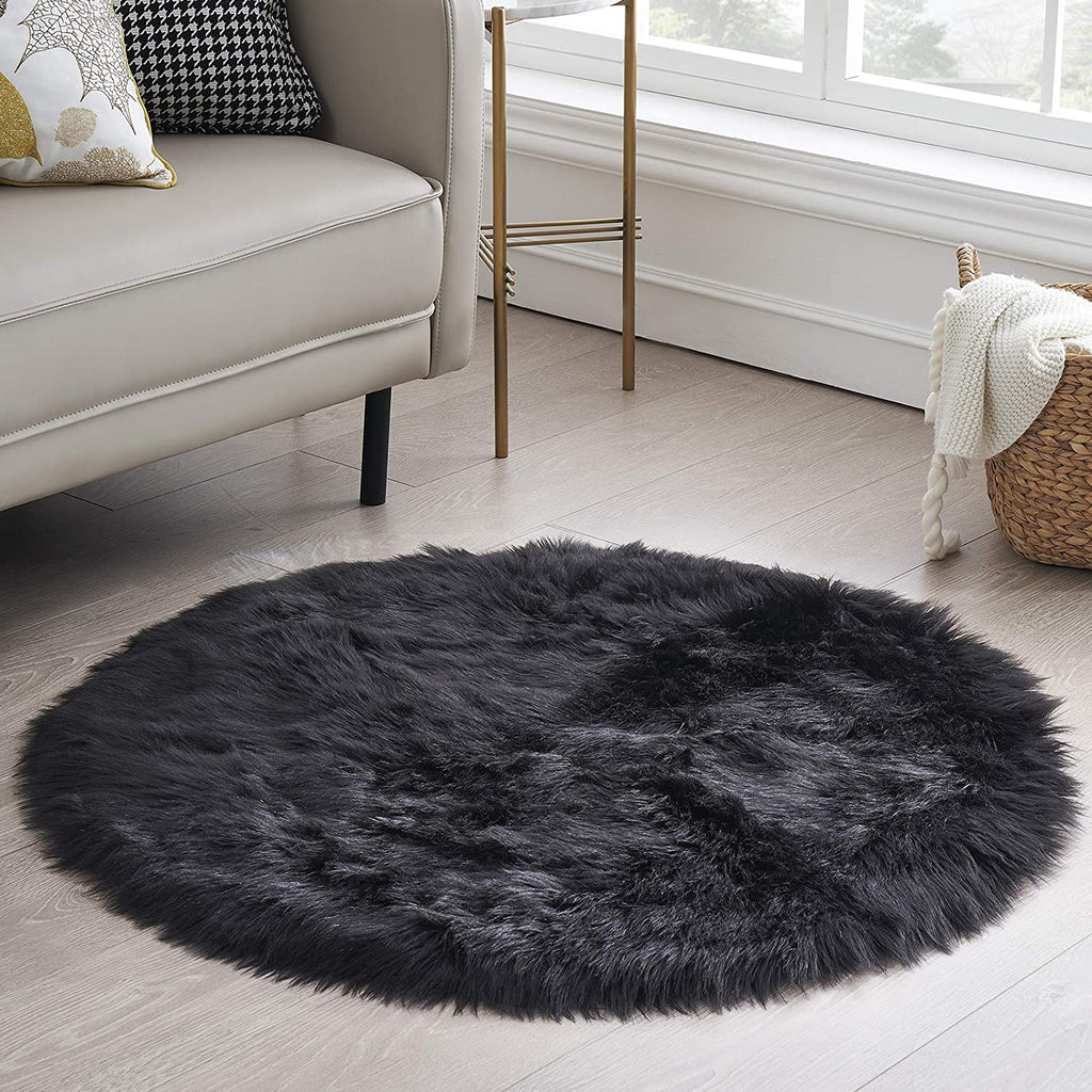 Extra Fluffy & Shaggy Round Fuzzy Sheep Fur Rug