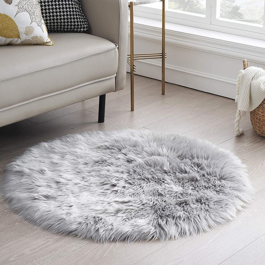 Extra Fluffy & Shaggy Round Fuzzy Sheep Fur Rug