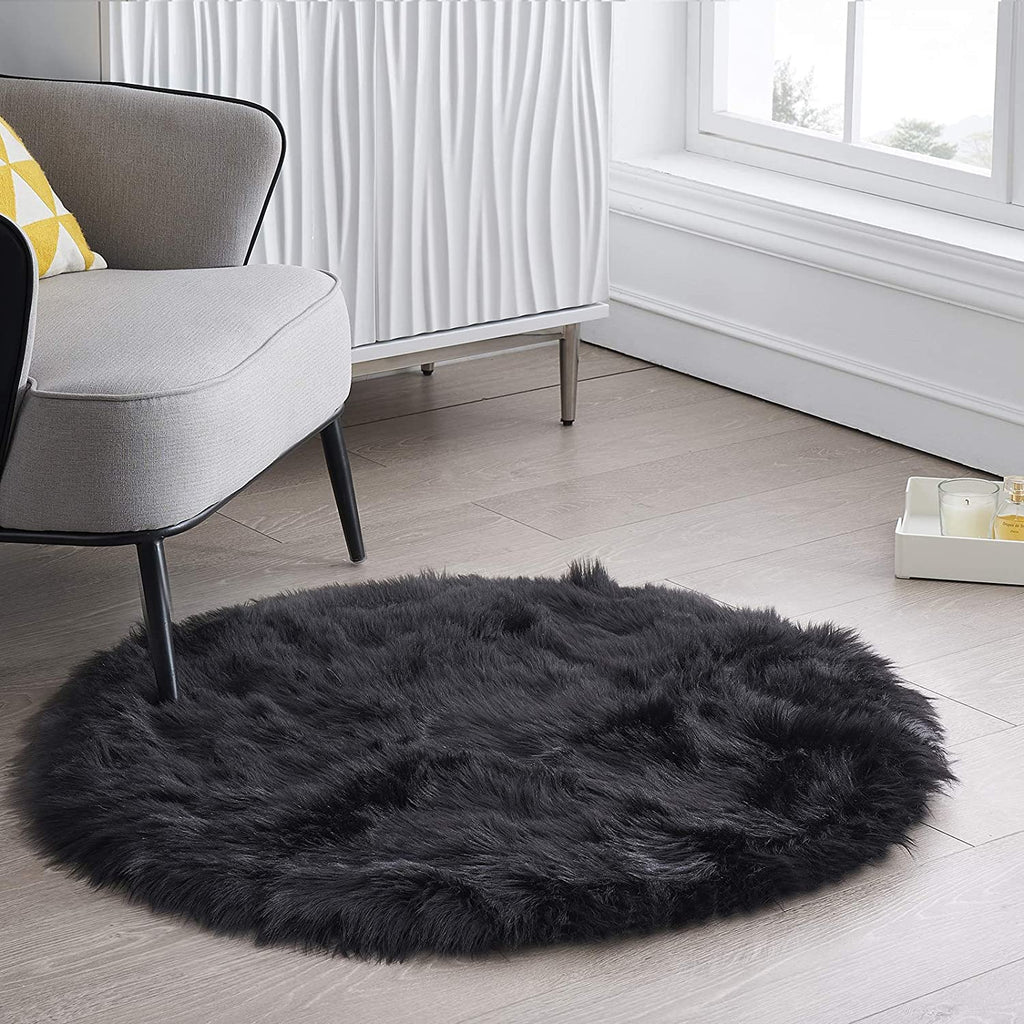 Extra Fluffy & Shaggy Round Fuzzy Sheep Fur Rug