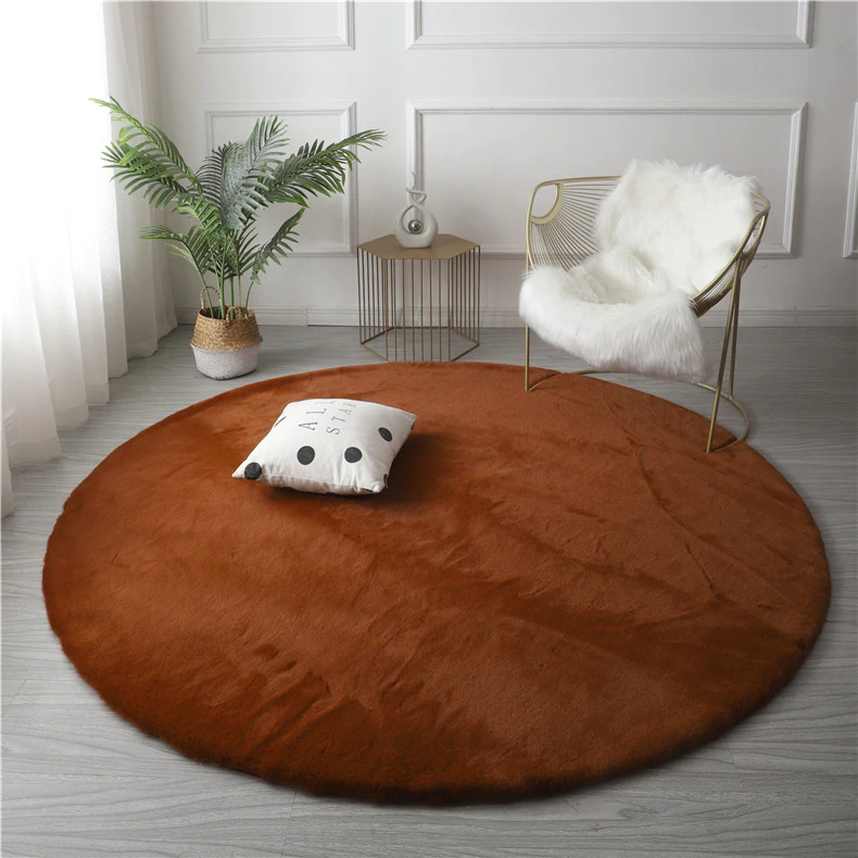 Super Soft Extra Thick Round Rabbit Fur Area Rug