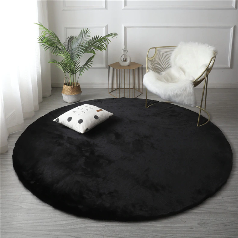 Super Soft Extra Thick Round Rabbit Fur Area Rug