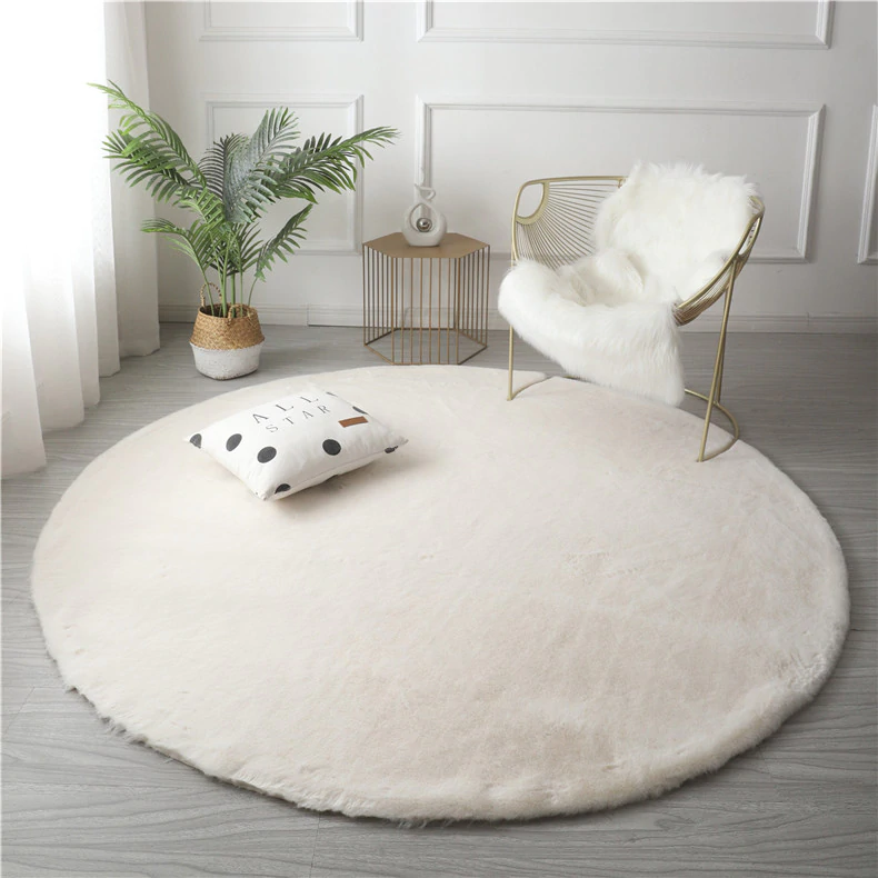 Super Soft Extra Thick Round Rabbit Fur Area Rug