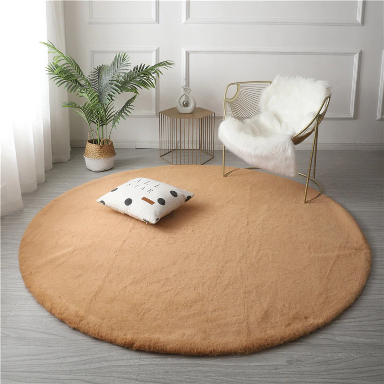 Super Soft Extra Thick Round Rabbit Fur Area Rug