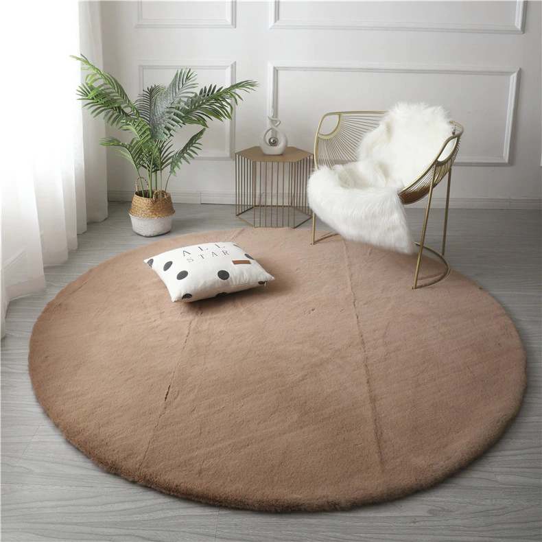 Super Soft Extra Thick Round Rabbit Fur Area Rug