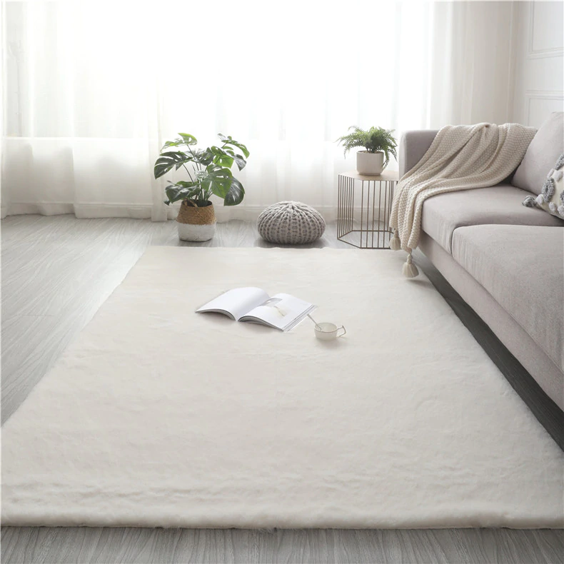 Super Soft Extra Thick Rectangular Rabbit Fur Area Rug