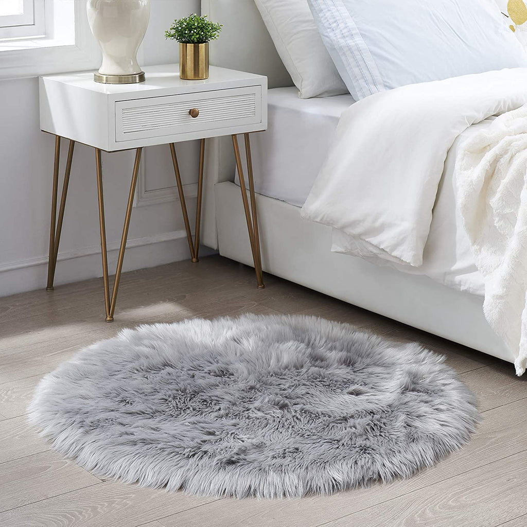 Extra Fluffy & Shaggy Round Fuzzy Sheep Fur Rug